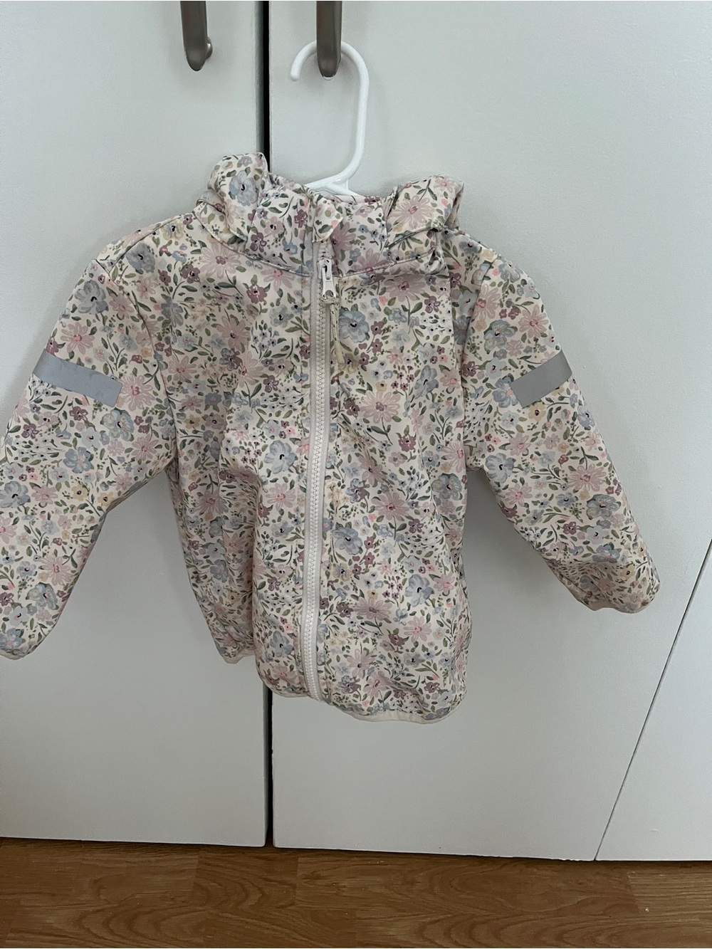 H&M Pink Floral Hooded Raincoat with Reflective Strips